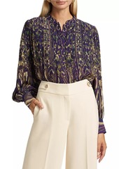 Elie Tahari Abbey Pleated Abstract Chiffon Blouse