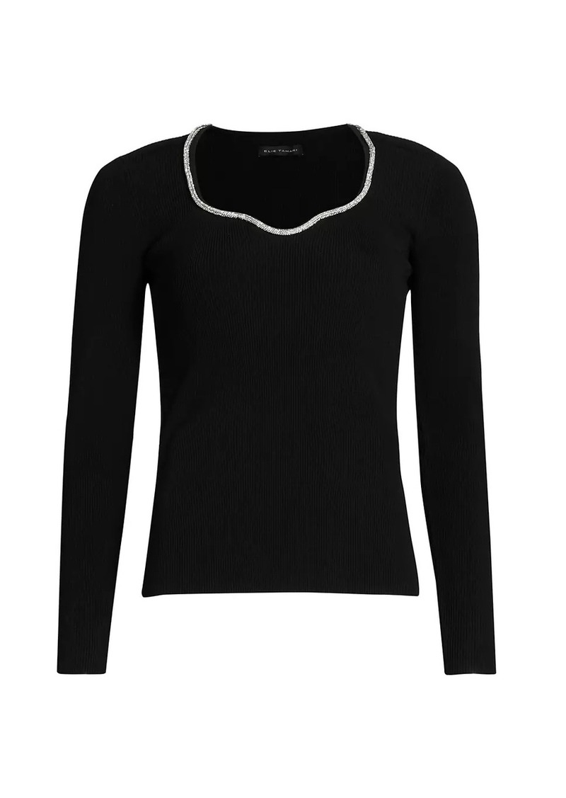 Elie Tahari Ana Embellished Rib-Knit Sweater