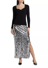 Elie Tahari Ana Embellished Rib-Knit Sweater