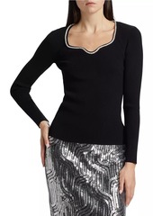 Elie Tahari Ana Embellished Rib-Knit Sweater