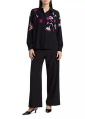 Elie Tahari Bailey Floral Embellished Button-Front Blouse