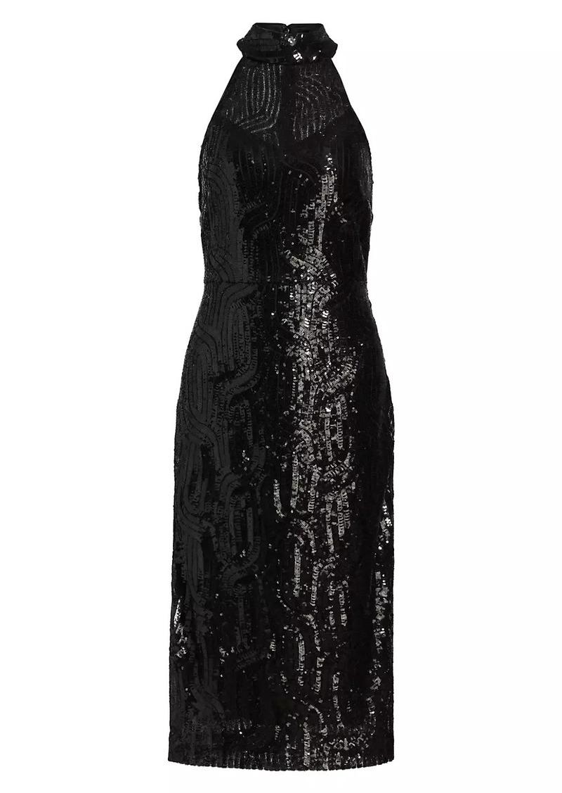 Elie Tahari Bella Sequin Halterneck Midi-Dress