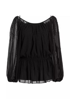 Elie Tahari Blouson-Sleeve Embellished Blouse