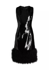 Elie Tahari Chiara Sequin Feather-Trim Dress