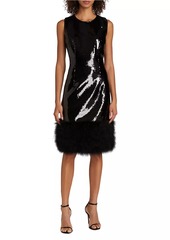 Elie Tahari Chiara Sequin Feather-Trim Dress