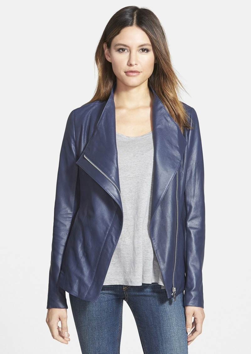 Elie Tahari Elie Tahari 'Constance' Drape Front Leather Jacket | Outerwear
