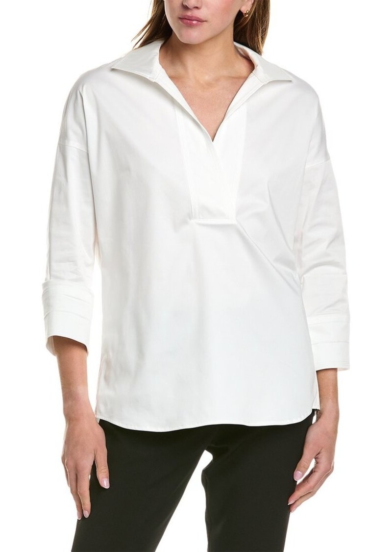 Elie Tahari Drop-Shoulder Split Neck Blouse