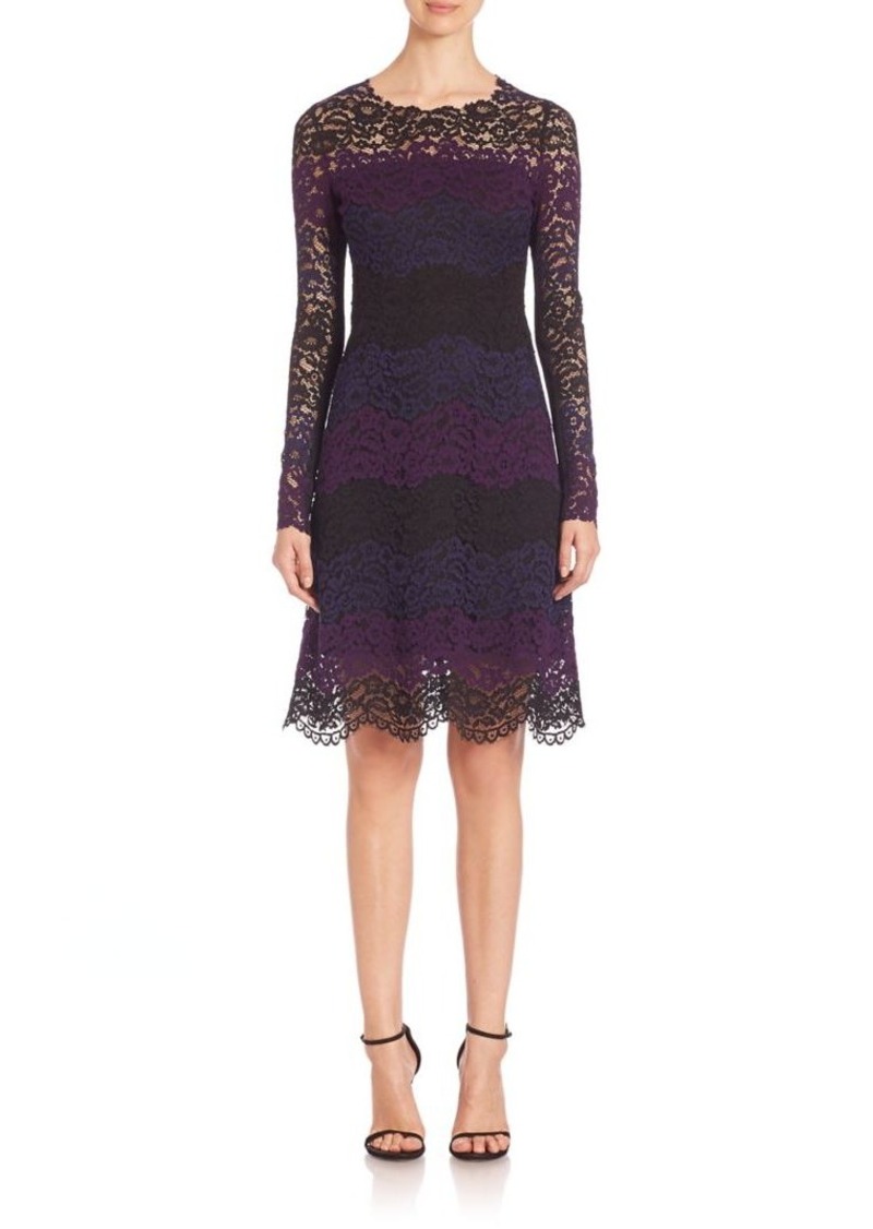 Elie Tahari Ophelia Striped Lace A-Line Dress, Jasmine Multi