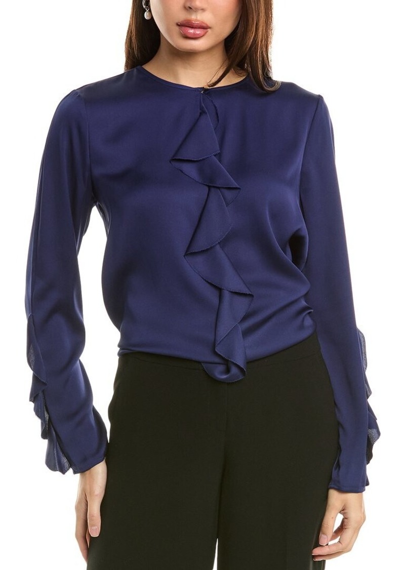 Elie Tahari Satin Ruffle Silk-Blend Blouse