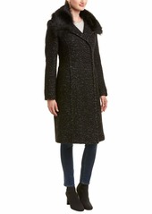 Elie Tahari Women's Anna Tailored Fitted Wool Coat with Real Fur Collar  S