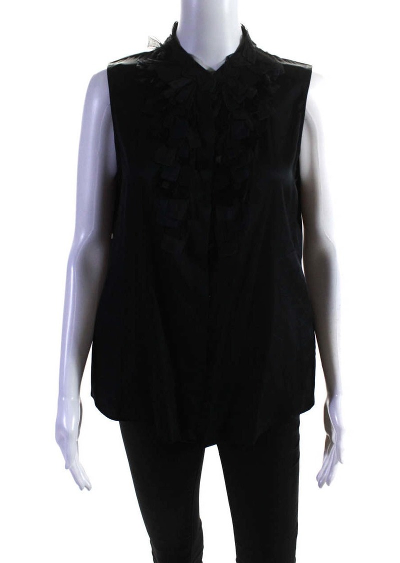 Elie Tahari Womens Silk Button Down Ruffled Front Tank Top Black