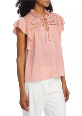 Elie Tahari Erika Silk-Blend Flutter-Sleeve Blouse