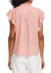 Elie Tahari Erika Silk-Blend Flutter-Sleeve Blouse