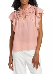 Elie Tahari Erika Silk-Blend Flutter-Sleeve Blouse