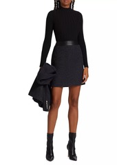 Elie Tahari Faux Leather-Trimmed Tweed Miniskirt