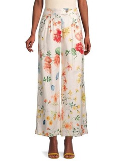 Elie Tahari Floral-Print Linen-Blend Wide-Leg Pants
