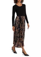 Elie Tahari Izara Paisley Mixed-Media Fit & Flare Midi-Dress