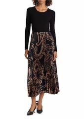 Elie Tahari Izara Paisley Mixed-Media Fit & Flare Midi-Dress