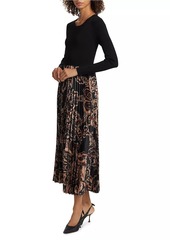 Elie Tahari Izara Paisley Mixed-Media Fit & Flare Midi-Dress