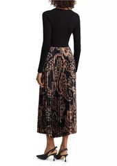 Elie Tahari Izara Paisley Mixed-Media Fit & Flare Midi-Dress