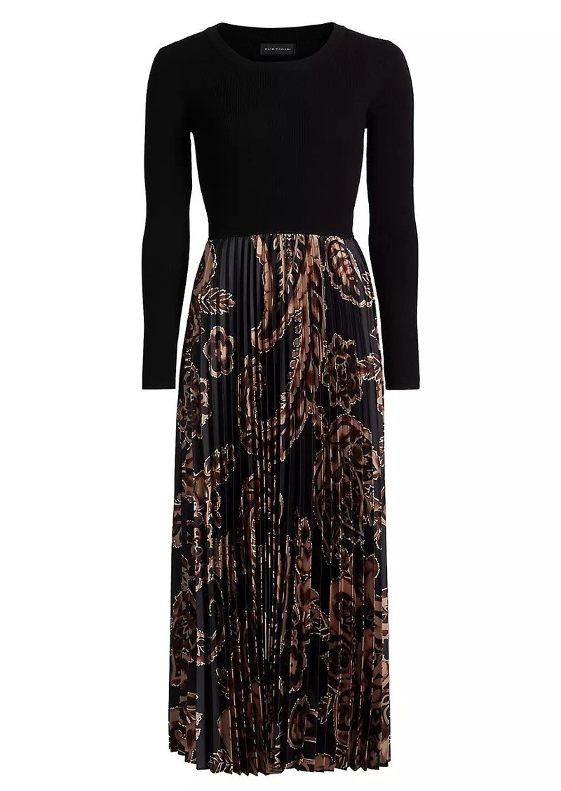 Elie Tahari Izara Paisley Mixed-Media Fit & Flare Midi-Dress