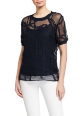 Elie Tahari Kelsey Sheer Embroidered Shirt w/ Camisole