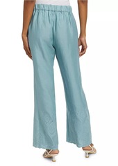 Elie Tahari Lesley Linen Eyelet Wide-Leg Pants