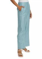 Elie Tahari Lesley Linen Eyelet Wide-Leg Pants