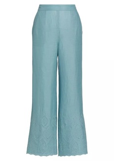 Elie Tahari Lesley Linen Eyelet Wide-Leg Pants