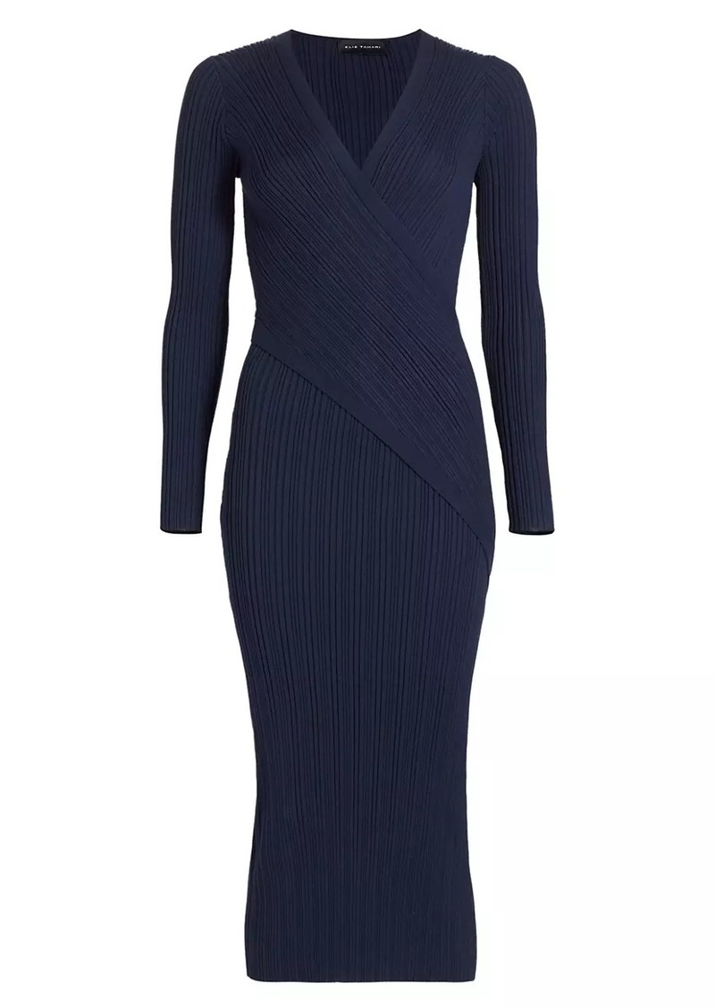 Elie Tahari Levi Rib-Knit Wrap Midi-Dress