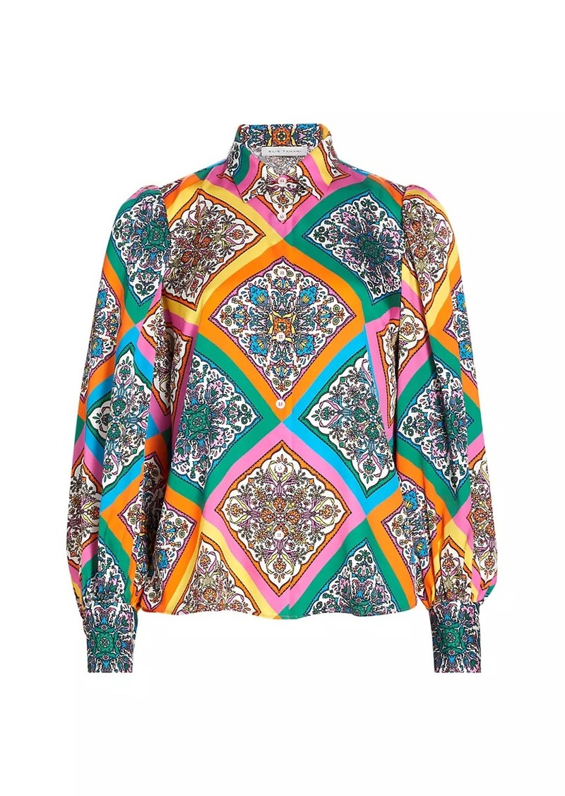 Elie Tahari Molly Mosaic Silk Blouse