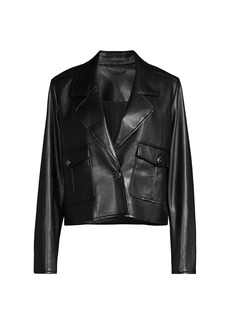 Elie Tahari Oversized Lapel Faux Leather Moto Jacket