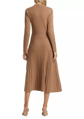 Elie Tahari Penny Pleated Cashmere Long-Sleeve Midi-Dress