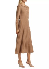 Elie Tahari Penny Pleated Cashmere Long-Sleeve Midi-Dress