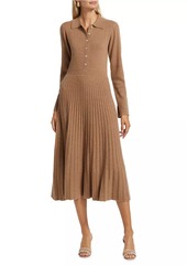 Elie Tahari Penny Pleated Cashmere Long-Sleeve Midi-Dress