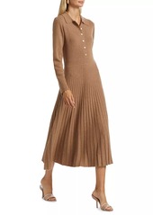 Elie Tahari Penny Pleated Cashmere Long-Sleeve Midi-Dress