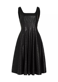 Elie Tahari Perforated Faux Leather Fit & Flare Dress
