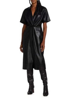 Elie Tahari Pleated Vegan Leather Midi Dress