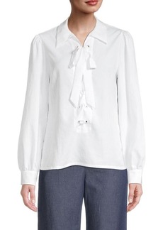 Elie Tahari Puff-Sleeve Faux Lace-Up Blouse