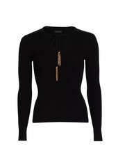 Elie Tahari Rib-Knit Self-Tie Tassel Sweater