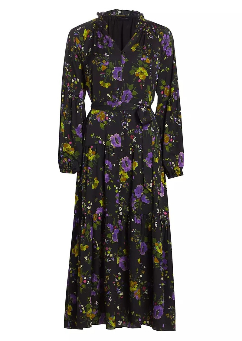 Elie Tahari Sienna Floral Tiered Maxi Peasant Dress