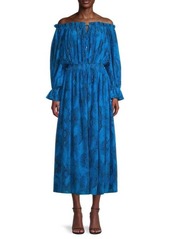 Elie Tahari Silk Off Shoulder Midi Dress
