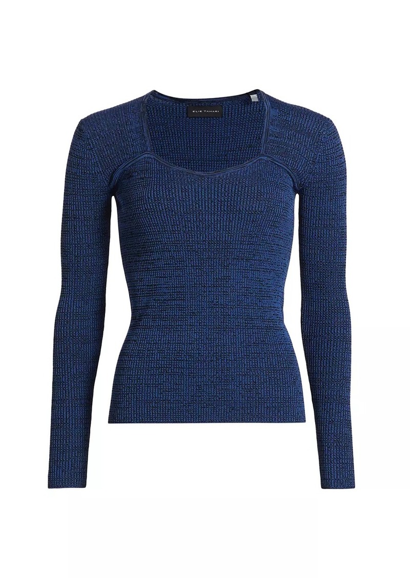 Elie Tahari Space-Dye Ribbed Knit Sweater