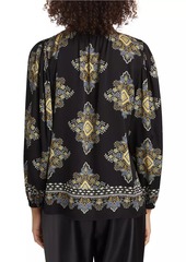 Elie Tahari Tani Printed Silk-Blend Long-Sleeve Blouse