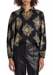 Elie Tahari Tani Printed Silk-Blend Long-Sleeve Blouse