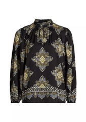 Elie Tahari Tani Printed Silk-Blend Long-Sleeve Blouse