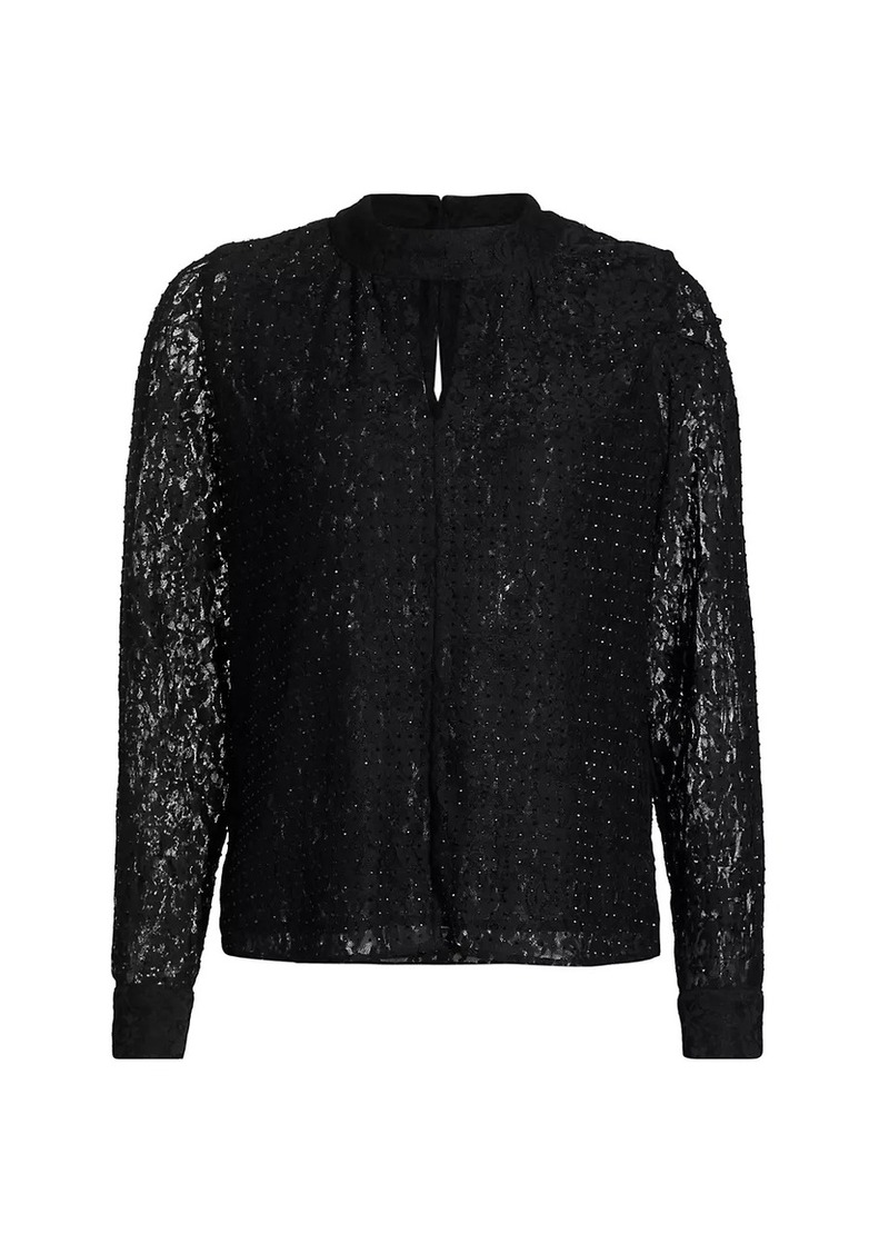 Elie Tahari The Andi Embellished Lace Cut-Out Blouse