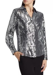 Elie Tahari The Bella Sequined Button-Front Blouse