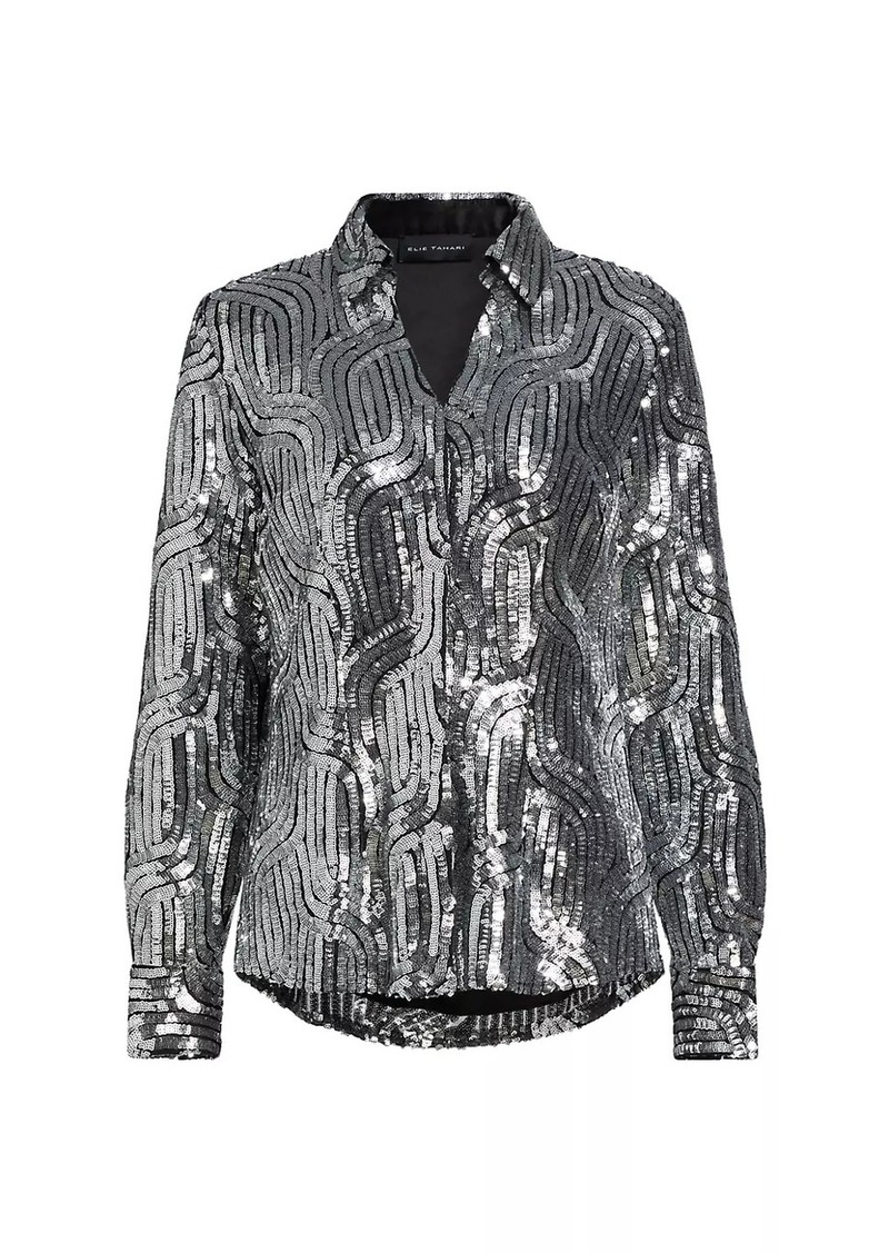 Elie Tahari The Bella Sequined Button-Front Blouse