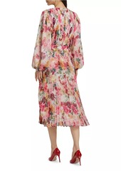 Elie Tahari The Cecilia Floral Pleated Midi-Dress